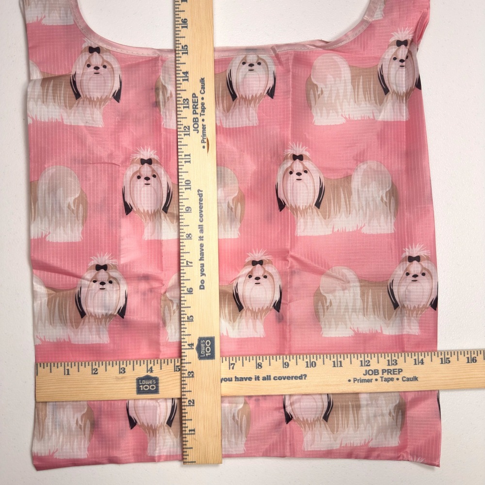 EasyEarth Shih Tzu Reusable Shopping Bag Pink Dog Print EcoSilk Tote Large - Picture 11 of 12